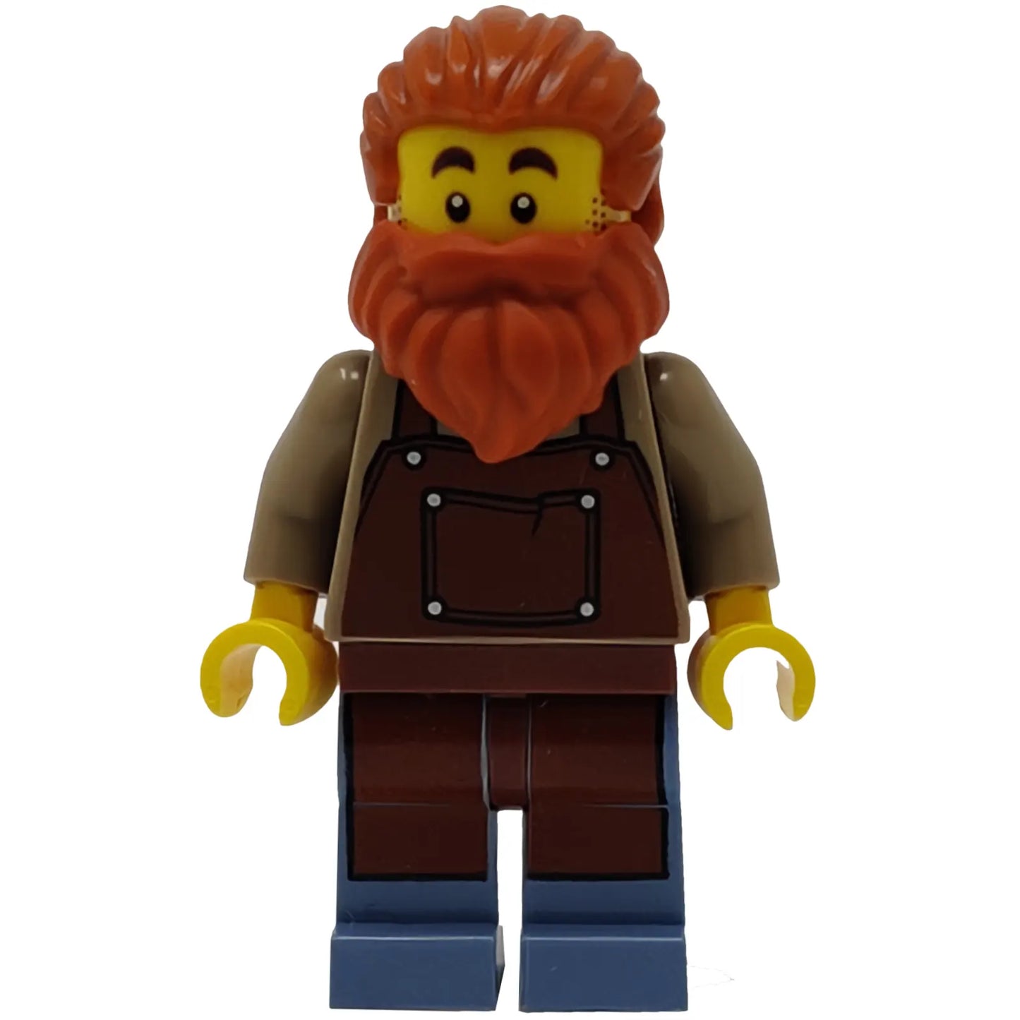 Minifig idea082 - Blacksmith - Male, Reddish Brown Apron, Dark Orange Beard