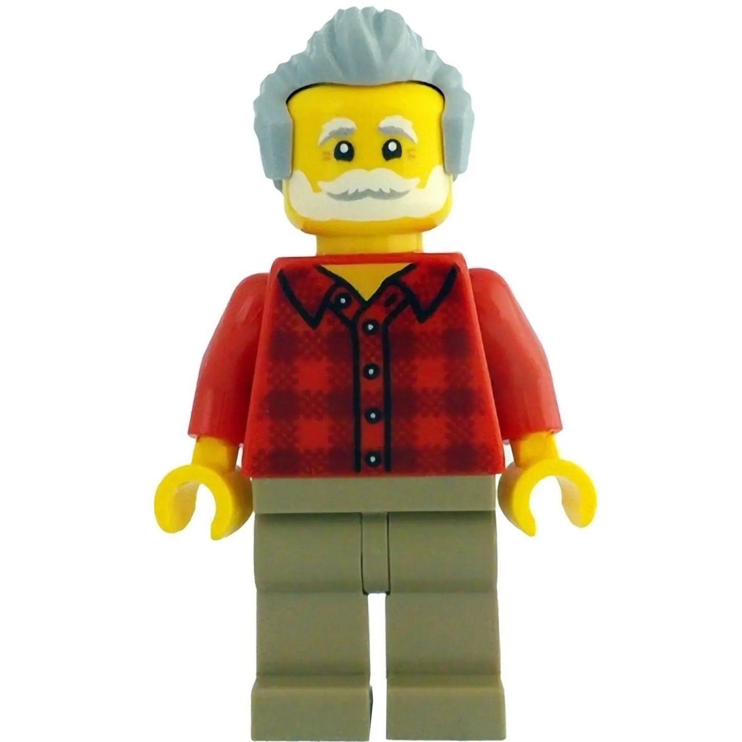 Minifig idea211 - Man - Red Plaid Flannel Shirt, Dark Tan Legs, Light Bluish Gray Swept Back Hair