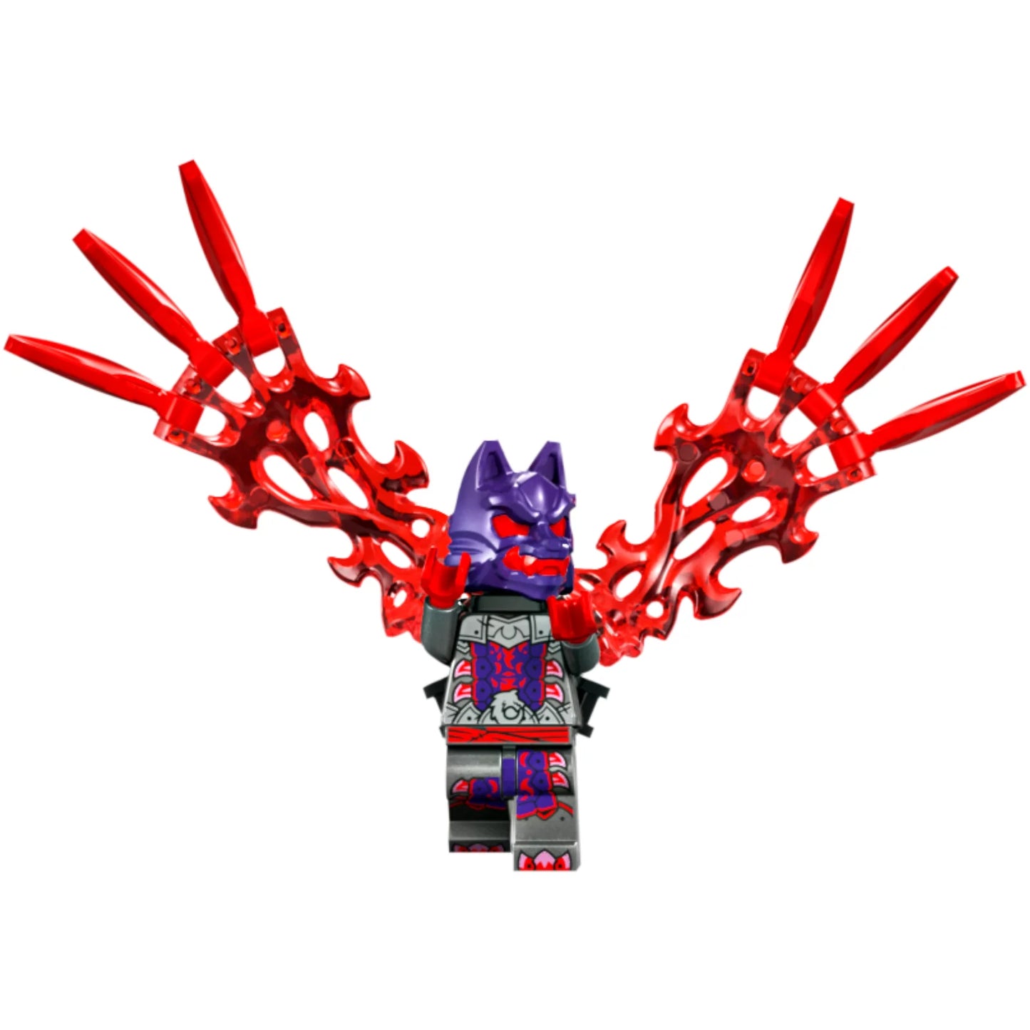 Minifig njo899 - Wolf Mask Warrior - Dark Purple and Red Mask, Energy Claws