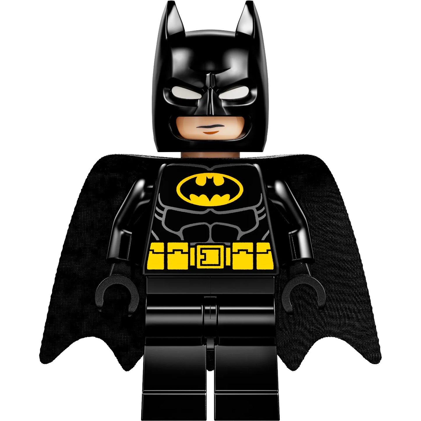 Minifig sh0964 - Batman - Black Suit, Yellow Belt, Cowl with White Eyes, Neutral / Angry with Bared Teeth