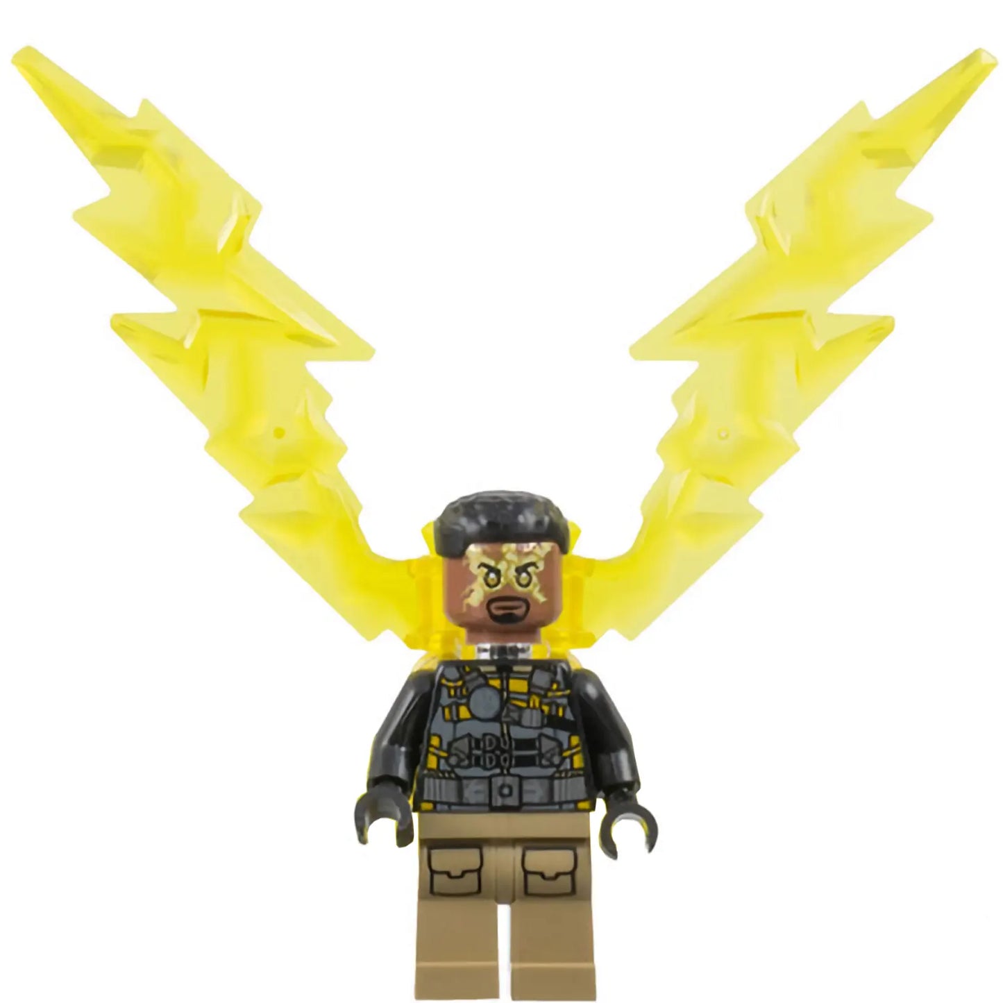 Minifig sh0891 - Electro - Black and Dark Tan Outfit, Medium Brown Head, Large Electricity Wings