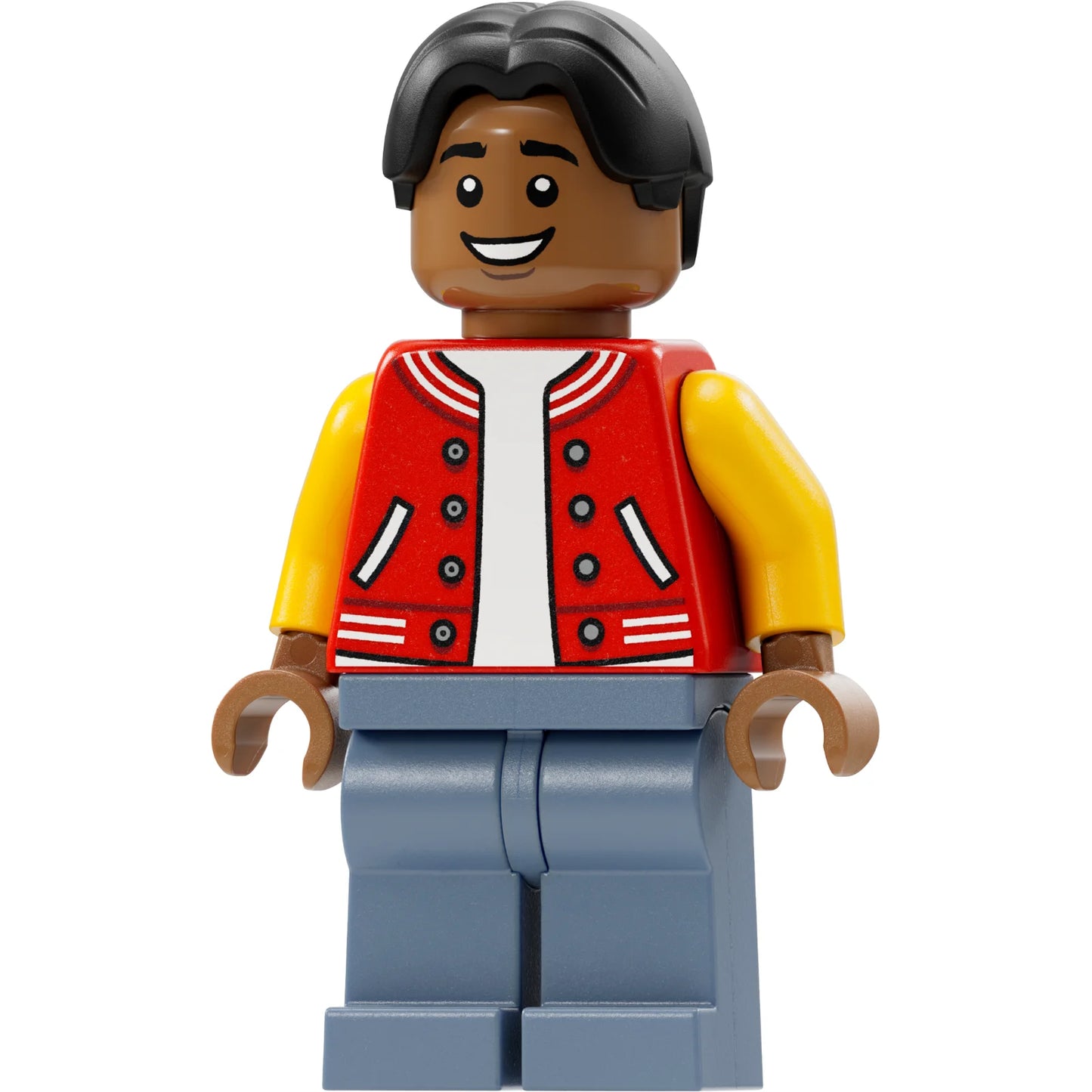 Minifig sh0893 - Ned Leeds - Red and Yellow Letter Jacket, Sand Blue Legs