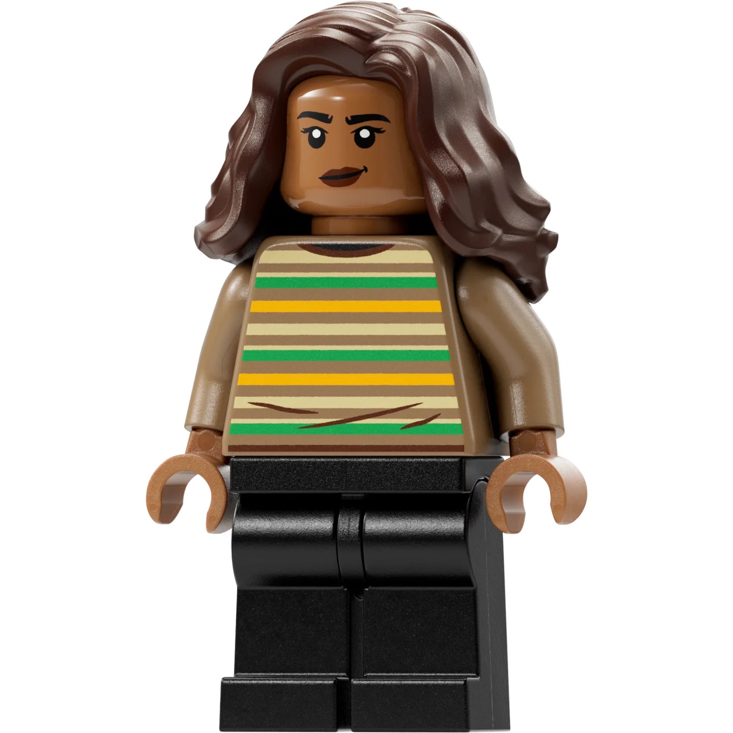 Minifig sh0894 - MJ (Michelle Jones) - Dark Tan Striped Sweater, Dark Brown Wavy Hair