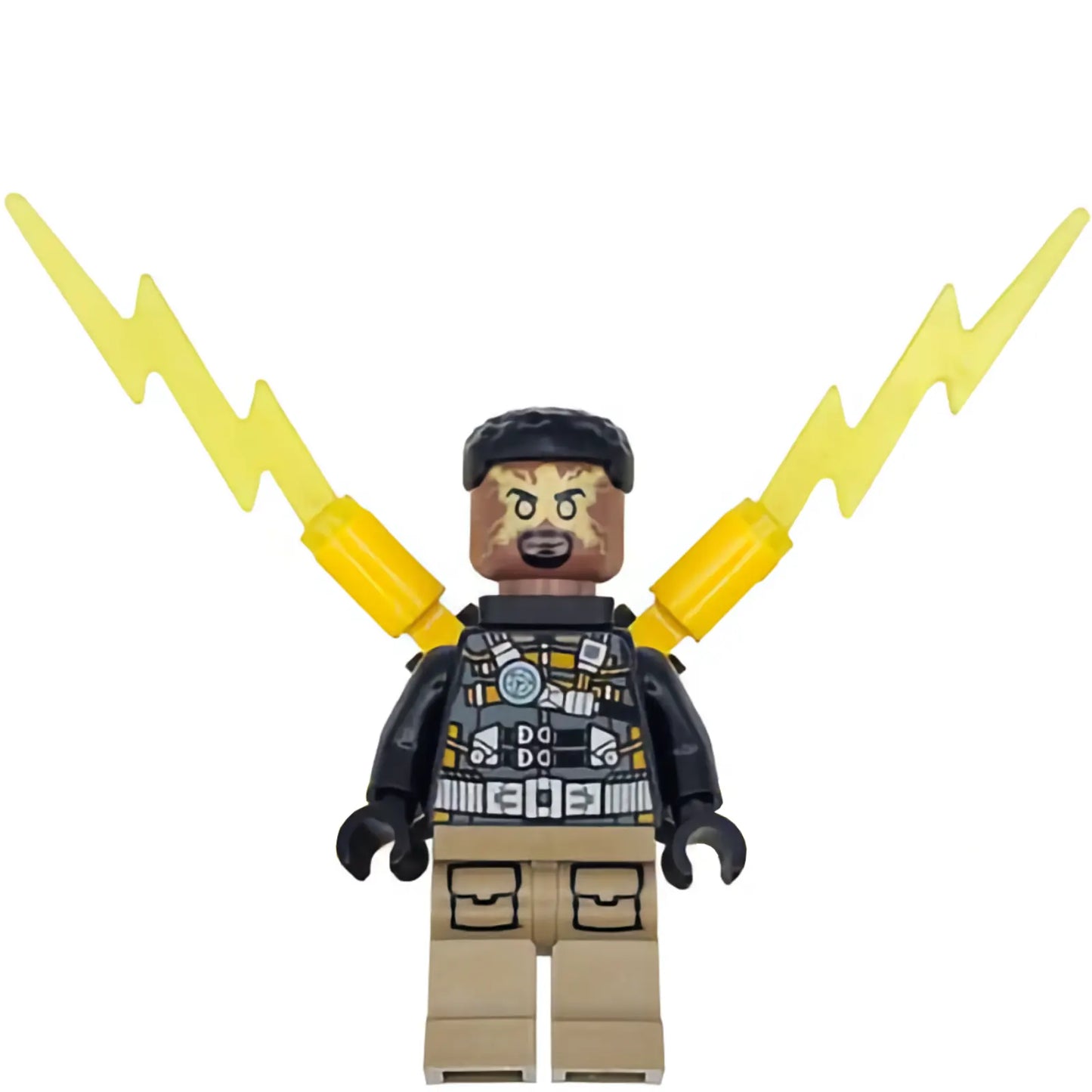 Minifig sh0945 - Electro - Black and Dark Tan Outfit, Medium Brown Head, Small Electricity Wings