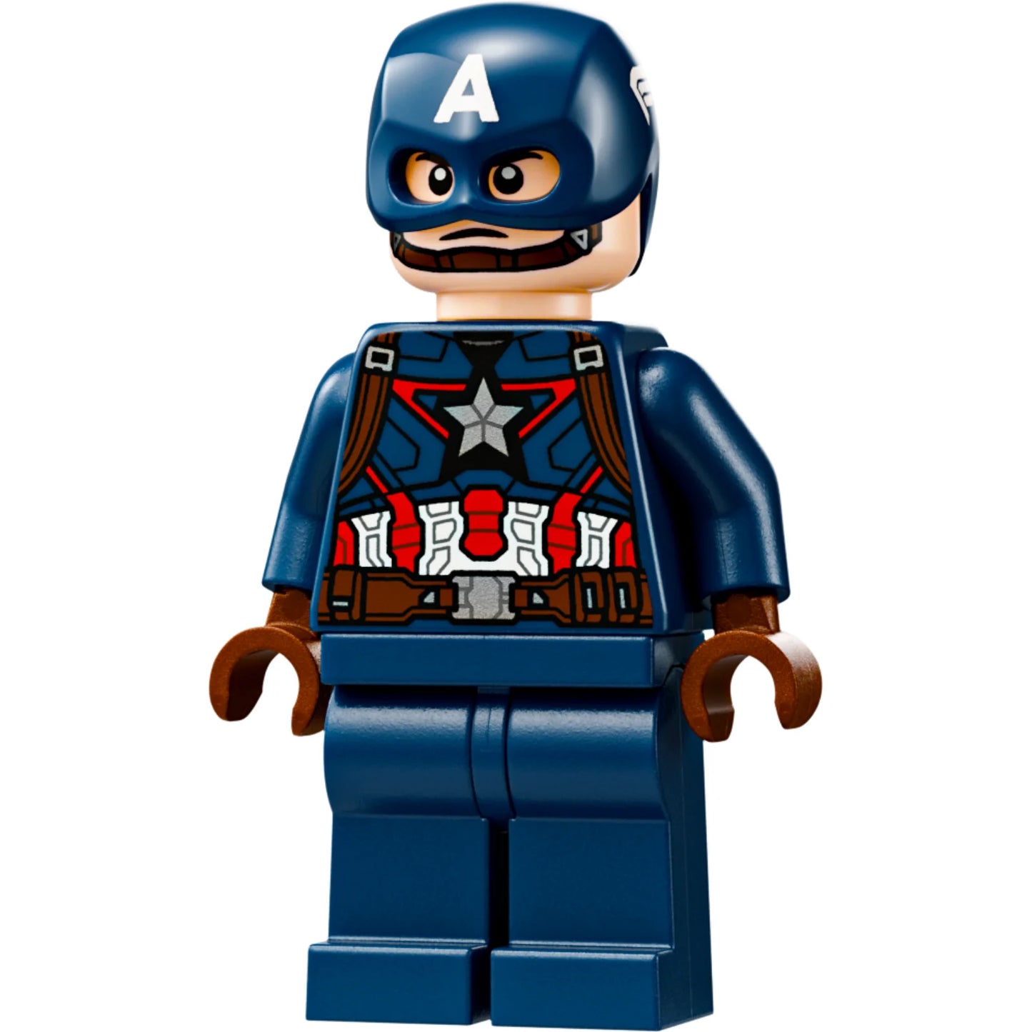 Minifig sh0973 - Captain America - Dark Blue Suit, Reddish Brown Hands, Helmet, Reddish Brown Neck Bracket