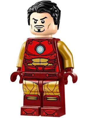 Minifig sh0981 - Iron Man - Dark Red and Gold Armor, Round Arc Reactor, Pearl Gold Arms, Hair