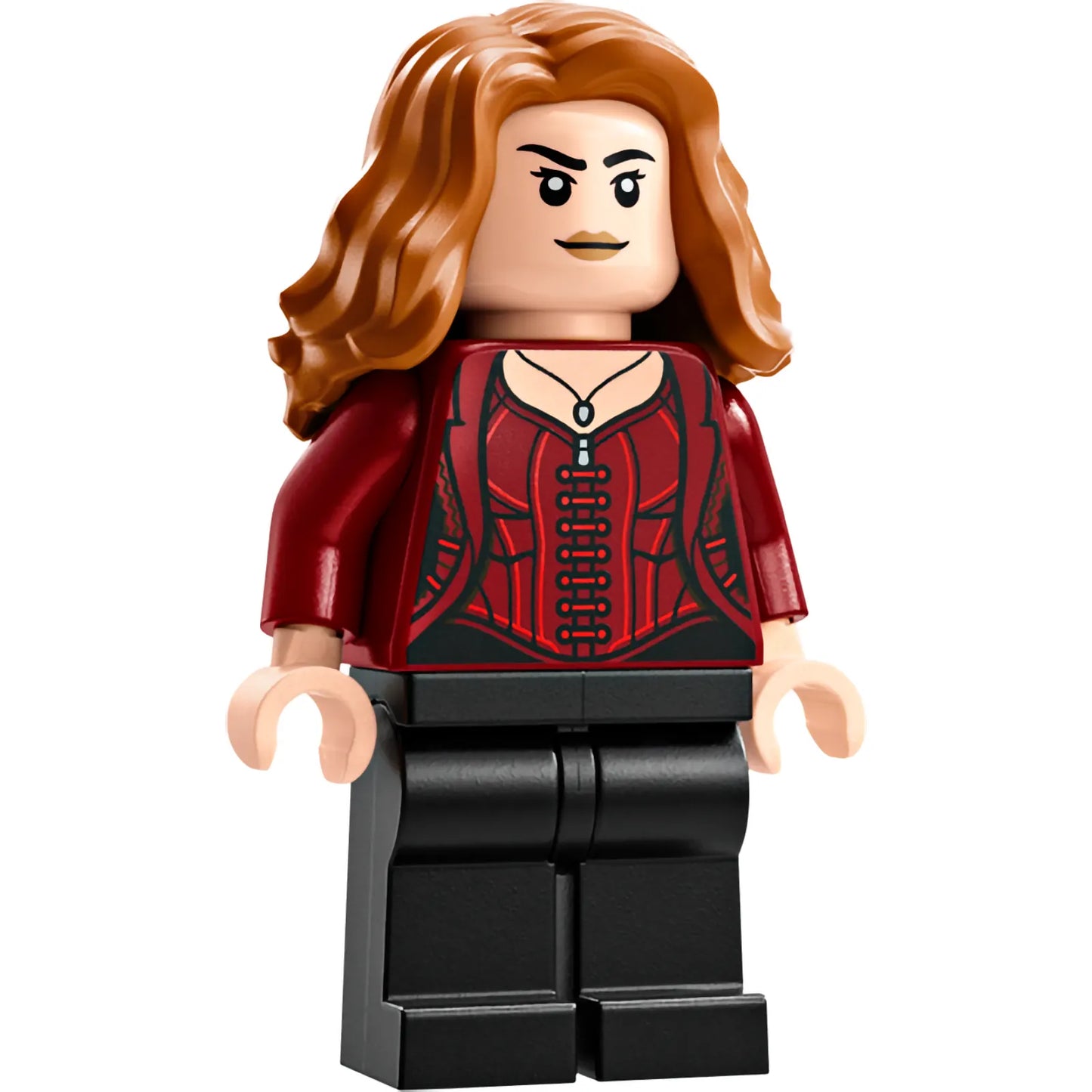Minifig sh1018 - The Scarlet Witch (Wanda Maximoff) - Plain Legs, Medium Nougat Hair