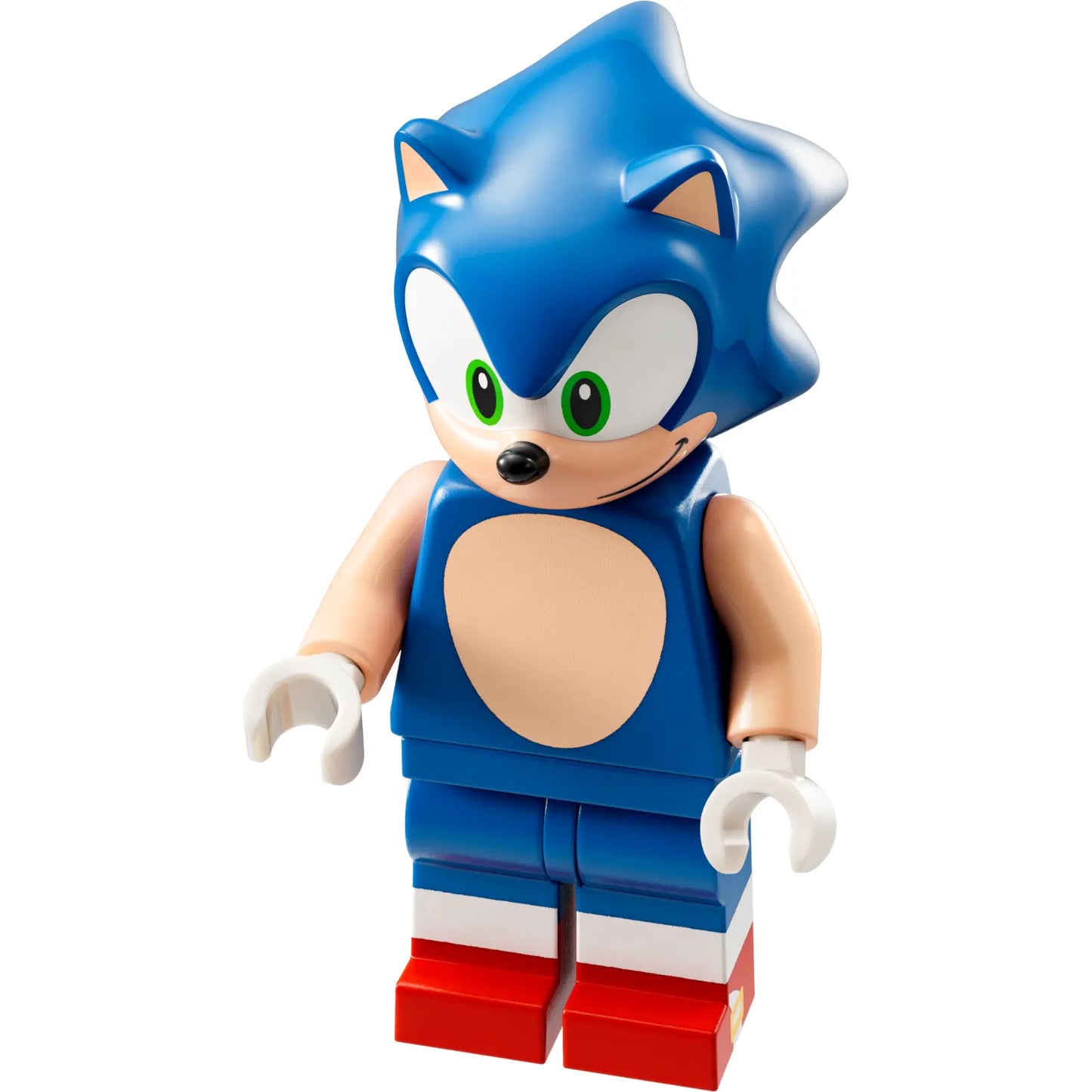Minifig son004 - Sonic the Hedgehog - Light Nougat Face and Arms, Grin to Left
