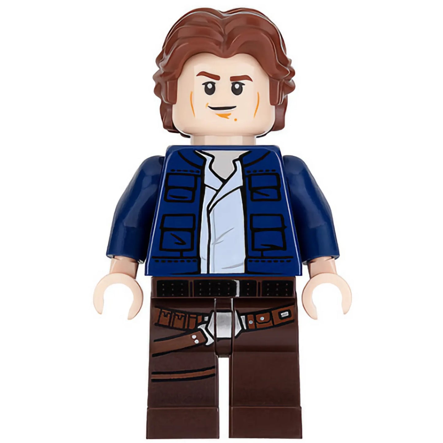 Minifig sw0879 - Han Solo, Dark Brown Legs with Holster Pattern, Dark Blue Jacket, Wavy Hair