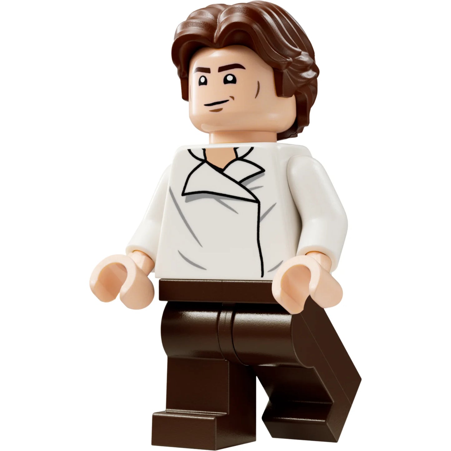 Minifig sw1371 - Han Solo - White Shirt with Wrinkles on Front and Back, Dark Brown Legs, Wavy Hair