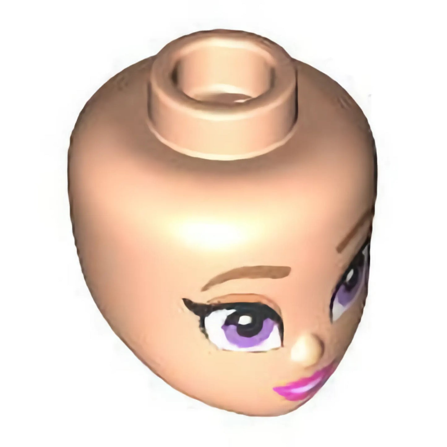 Teil 101799 – Minipuppe, Head Friends mit mittelbraunen Augenbrauen und Lidschatten, mittellavendelfarbenen Augen, dunkelrosa Lippen und offenem Lächeln mit Zahnmuster