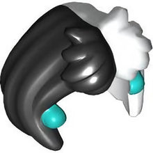 Part 101835pb01 - Minifigure, Hair Female Short, Bob Cut with Molded Black Right Side and Printed Dark Turquoise Earrings Pattern