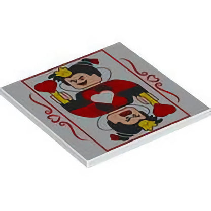 Part 10202pb047 - Tile 6 x 6 with Bottom Tubes with Playing Card Red and Black Queen of Hearts with Yellow Crown and Wand Pattern