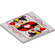 Part 10202pb047 - Tile 6 x 6 with Bottom Tubes with Playing Card Red and Black Queen of Hearts with Yellow Crown and Wand Pattern