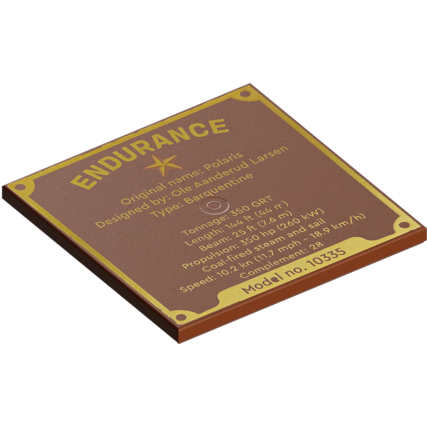 Part 10202pb069 - Tile 6 x 6 with Bottom Tubes with Gold 'ENDURANCE' and 'Model no. 10335' Pattern