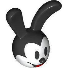 Part 102176pb01 - Minifigure, Head, Modified Rabbit with Molded Black Rounded Ears and Printed Black Eyes and Mouth with Red Tongue Pattern (Oswald)