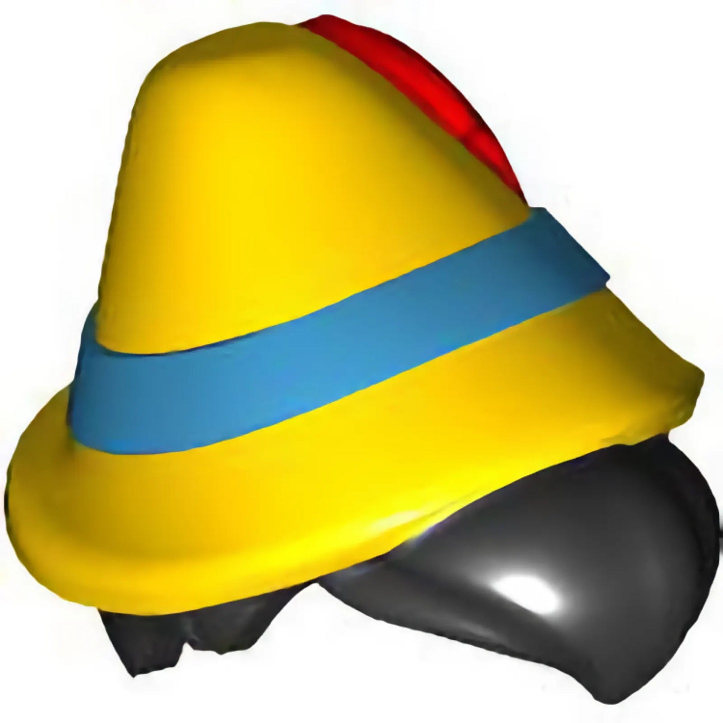 Part 102286pb01 - Minifigure, Hair Combo, Hair with Hat, Short Hair with Quiff with Molded Yellow Hat and Dark Azure Band and Printed Red Feather Pattern