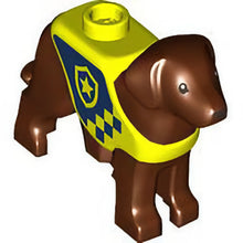 Part 105143pb02 - Dog, Labrador / Rescue Dog with Molded Neon Yellow Vest and Printed Dark Blue Panel and Squares with Police Badge Pattern