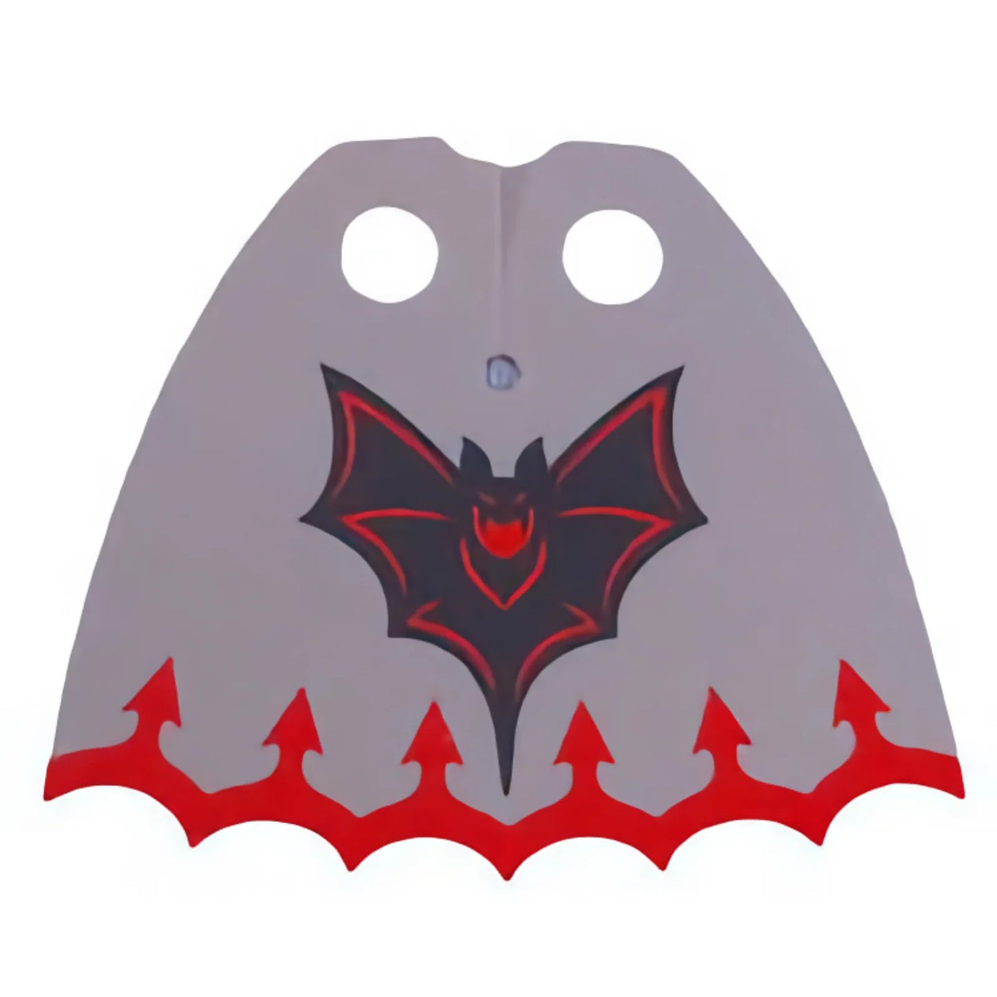 Part 106199 - Minifigure Cape Cloth, Scalloped 7 Points with Light Bluish Gray and Red Sides, Black and Red Bat, Red Border with Arrows Pattern