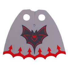 Part 106199 - Minifigure Cape Cloth, Scalloped 7 Points with Light Bluish Gray and Red Sides, Black and Red Bat, Red Border with Arrows Pattern