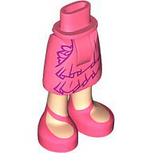 Part 109803c00pb01 - Mini Doll Hips and Skirt Mid-Length with Molded Light Nougat Legs and Printed Dark Purple Layers and Ruffles and Coral Sandals Pattern - Thick Hinge