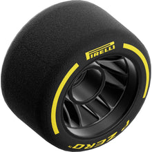 Part 110100pb01 - Wheel 24 x 14.9 with Pin Hole with Molded Black Hard Rubber Tire and Printed Yellow 'PIRELLI', 'P ZERO' and Arcs Pattern