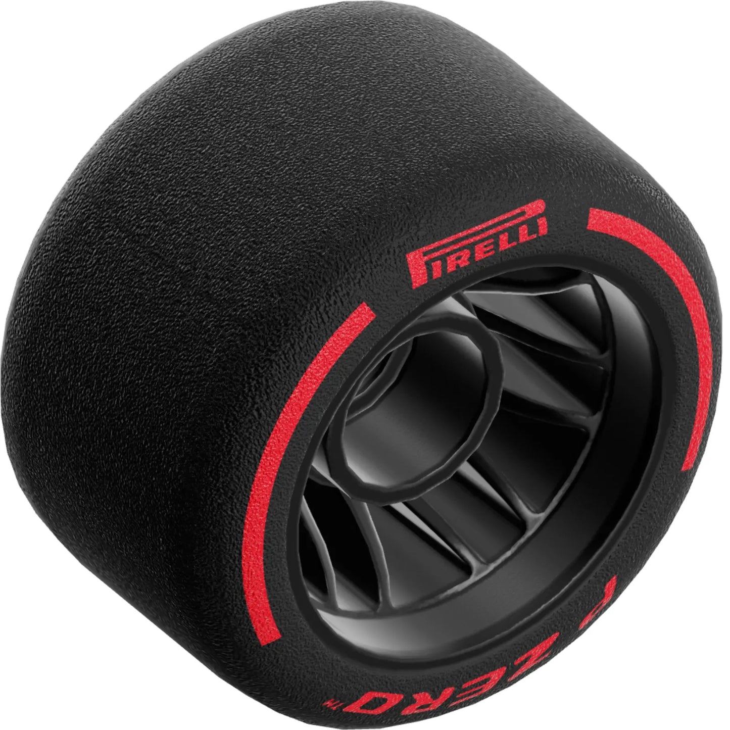 Teil 110100pb02 – Rad 24 x 14,9 mit Stiftloch mit geformtem schwarzem Hartgummireifen und rot aufgedrucktem „PIRELLI“, „P ZERO“ und Bogenmuster