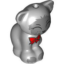 Part 11602pb14 - Cat, Friends / Elves, Sitting with Red Bow, Black Nose and Closed Eyes, Dark Bluish Gray Ears, and Patches Pattern (Gertrude)