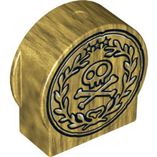 Part 14222pb001 - Duplo, Brick 1 x 2 x 2 Round Top, Cut Away Sides with Skull and Crossbones in Laurel Wreath Pattern
