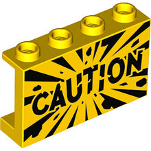 Part 14718pb049 - Panel 1 x 4 x 2 with Side Supports - Hollow Studs with Black 'CAUTION' and Explosion Pattern