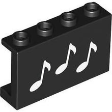 Part 14718pb080 - Panel 1 x 4 x 2 with Side Supports - Hollow Studs with 3 White Music Notes Pattern