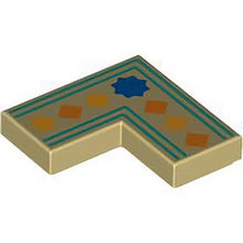 Part 14719pb010 - Tile 2 x 2 Corner with Orange and Yellow Squares, Blue Star and Dark Turquoise Border Lines Pattern