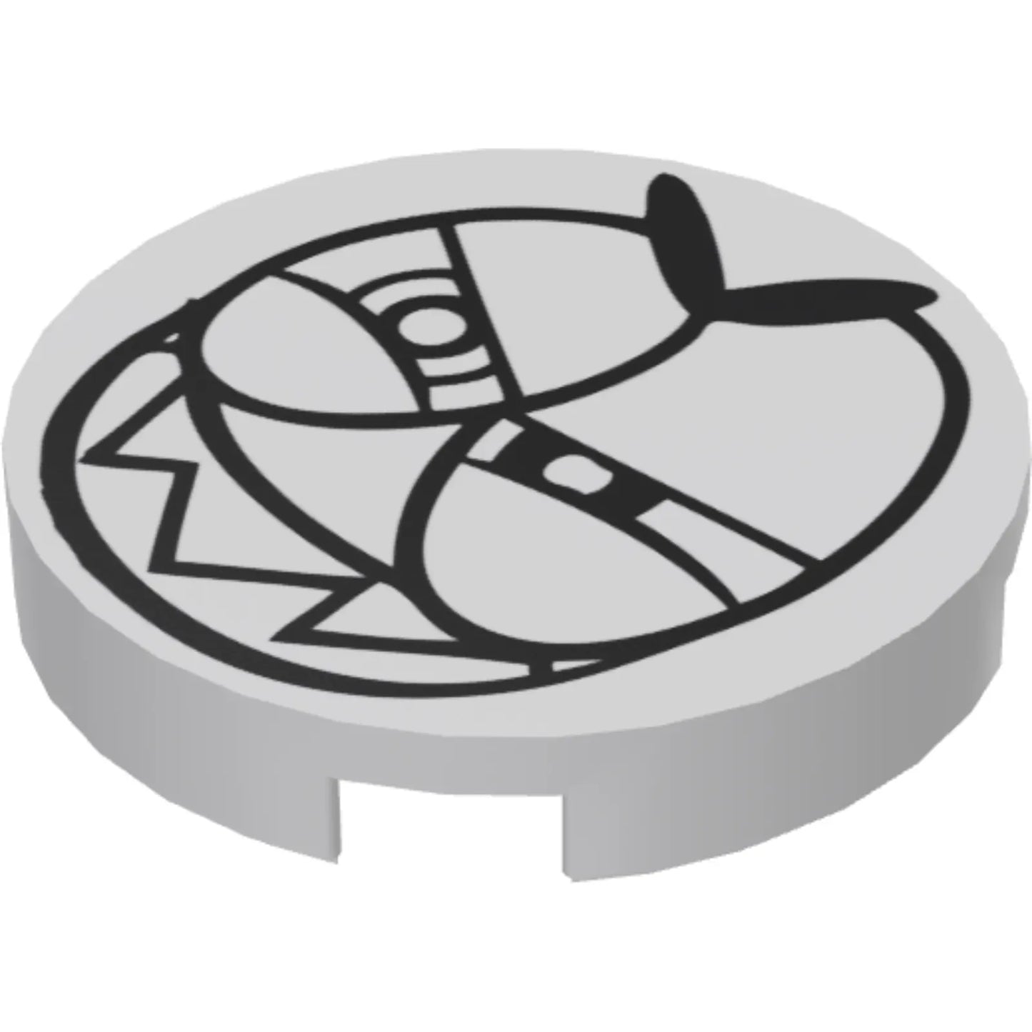 Part 14769pb005 - Tile, Round 2 x 2 with Bottom Stud Holder with Black Large Squinting Eyes and Wide Grin with Sharp Teeth (Nixel Face) Pattern