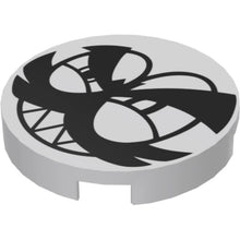Part 14769pb079 - Tile, Round 2 x 2 with Bottom Stud Holder with Black Squinting Eyes, Moustache, Eyebrows and Grin with Sharp Teeth (Nixel Face) Pattern