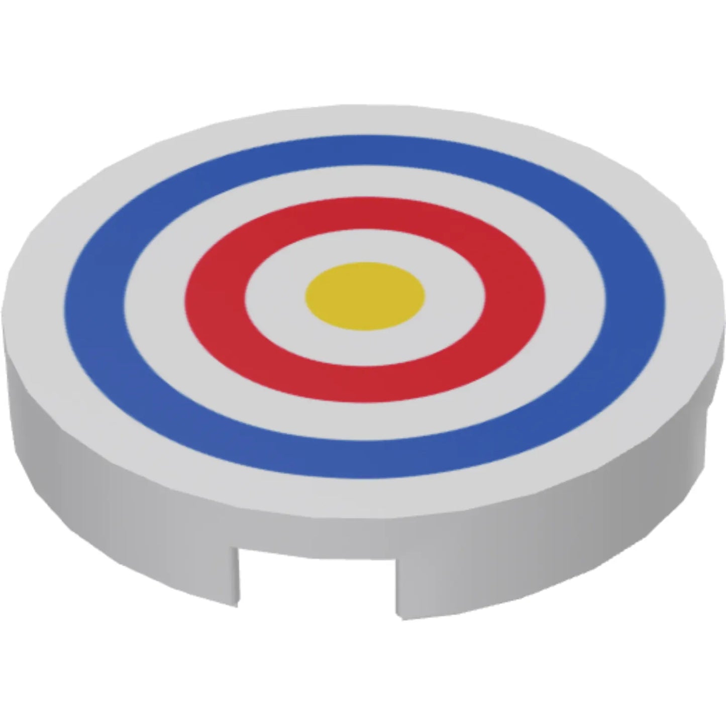 Part 14769pb086 - Tile, Round 2 x 2 with Bottom Stud Holder with Blue and Red Circles and Yellow Dot Archery Target Pattern