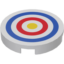 Part 14769pb086 - Tile, Round 2 x 2 with Bottom Stud Holder with Blue and Red Circles and Yellow Dot Archery Target Pattern
