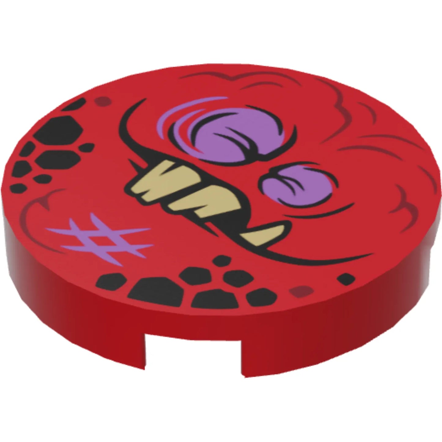 Part 14769pb110 - Tile, Round 2 x 2 with Bottom Stud Holder with Globlin Face with 2 Jagged Teeth and 1 Fang Pattern