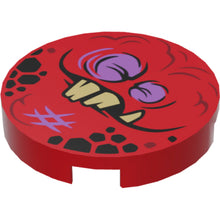 Part 14769pb110 - Tile, Round 2 x 2 with Bottom Stud Holder with Globlin Face with 2 Jagged Teeth and 1 Fang Pattern