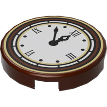 Part 14769pb133 - Tile, Round 2 x 2 with Bottom Stud Holder with Clock with Roman Numerals Simple Pattern