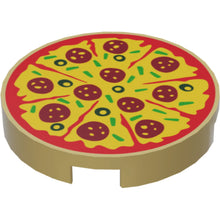 Part 14769pb160 - Tile, Round 2 x 2 with Bottom Stud Holder with Sliced Pizza with Red Tomato Sauce, Yellow Cheese, Dark Red Pepperoni, Black Olives, and Green Bell Peppers Pattern