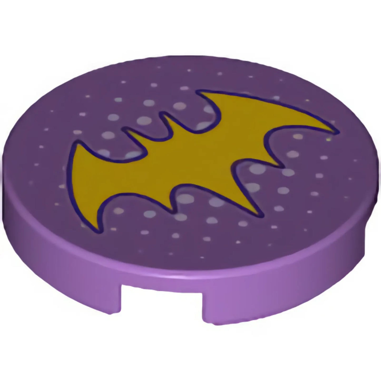 Part 14769pb192 - Tile, Round 2 x 2 with Bottom Stud Holder with Yellow Bat Symbol and Small White Dots Pattern