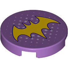 Part 14769pb192 - Tile, Round 2 x 2 with Bottom Stud Holder with Yellow Bat Symbol and Small White Dots Pattern