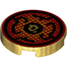 Part 14769pb207 - Tile, Round 2 x 2 with Bottom Stud Holder with Black Circular Lines on Red Background Pattern
