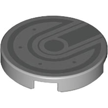 Part 14769pb226 - Tile, Round 2 x 2 with Bottom Stud Holder with Silver Lines, Bolts/Dots Pattern