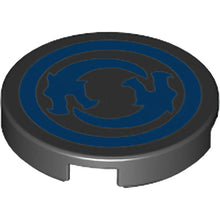 Part 14769pb246 - Tile, Round 2 x 2 with Bottom Stud Holder with Solid Blue Circle Border with Circling Dragons Pattern