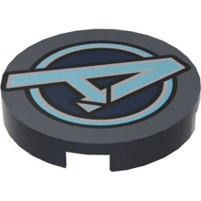 Part 14769pb259 - Tile, Round 2 x 2 with Bottom Stud Holder with Silver Avengers Logo Pattern