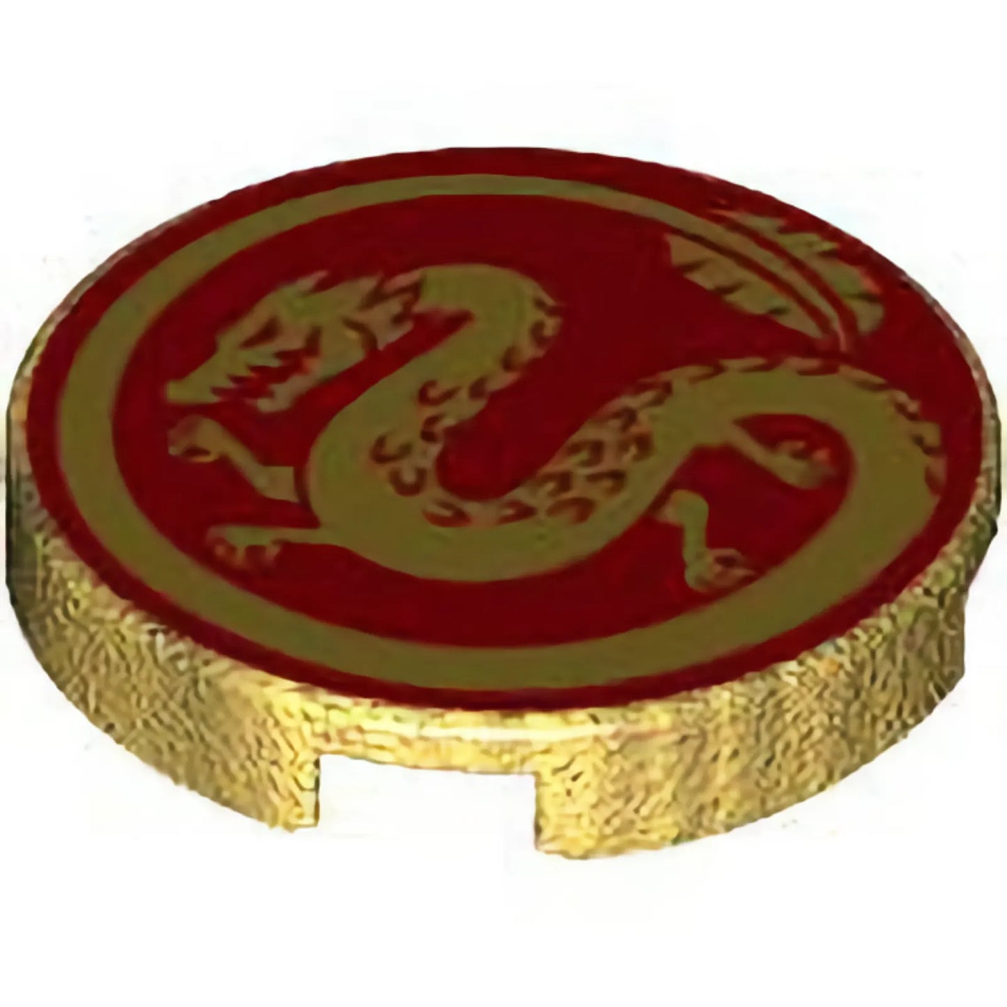 Part 14769pb319 - Tile, Round 2 x 2 with Bottom Stud Holder with Gold Dragon on Red Background Pattern