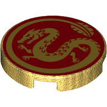 Part 14769pb319 - Tile, Round 2 x 2 with Bottom Stud Holder with Gold Dragon on Red Background Pattern