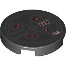 Part 14769pb357 - Tile, Round 2 x 2 with Bottom Stud Holder with Red Lights and Black Concentric Circles (Proton Pack) Pattern