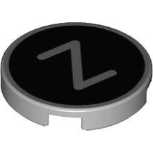 Part 14769pb447 - Tile, Round 2 x 2 with Bottom Stud Holder with Silver Capital Letter Z on Black Background Pattern